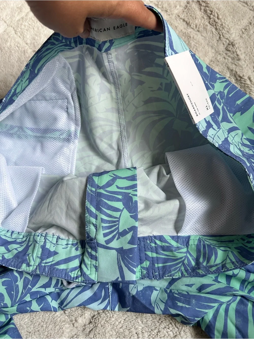 American Eagle | Blue and Green Palm Tree Print Boardshorts | Size Extra Large